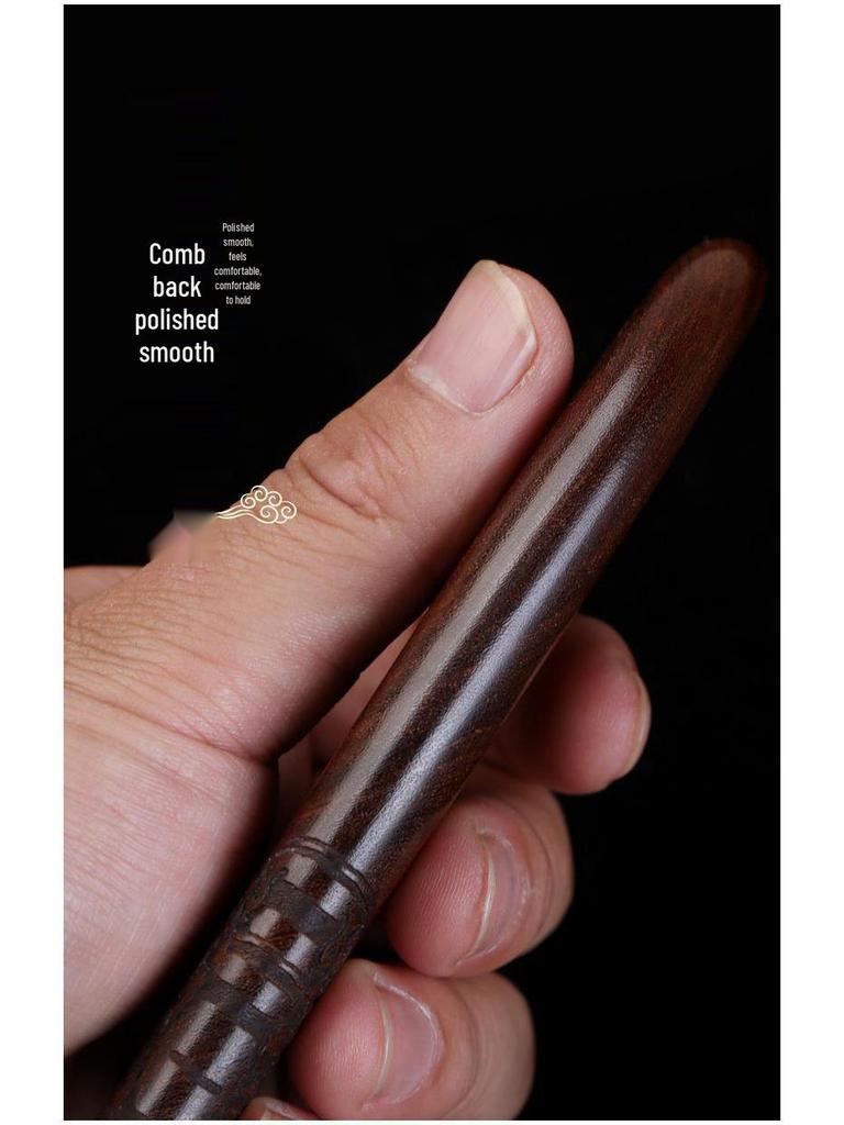 Black Gold Sandalwood Double-Sided Fine Tooth Hair Comb - Carved Moon Design, Ideal As a Holiday Gift