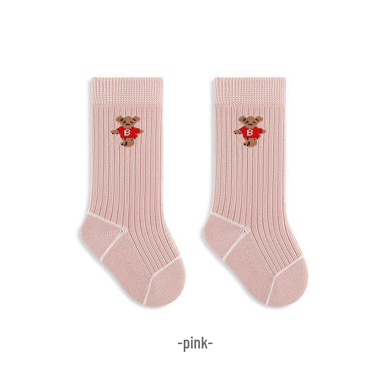 

Children s Combed Cotton Cartoon Bear Knee-High Socks - Breathable & Seamless with Loose Cuff L 3-5 Years рожевий