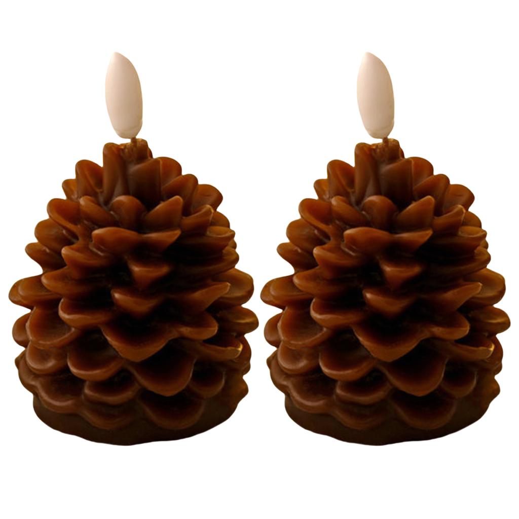 Pack of 2 LED Pine Cone Candle Pinecone Shaped Realistic Wax Candles Flameless Candle for Christmas Holiday Decoration