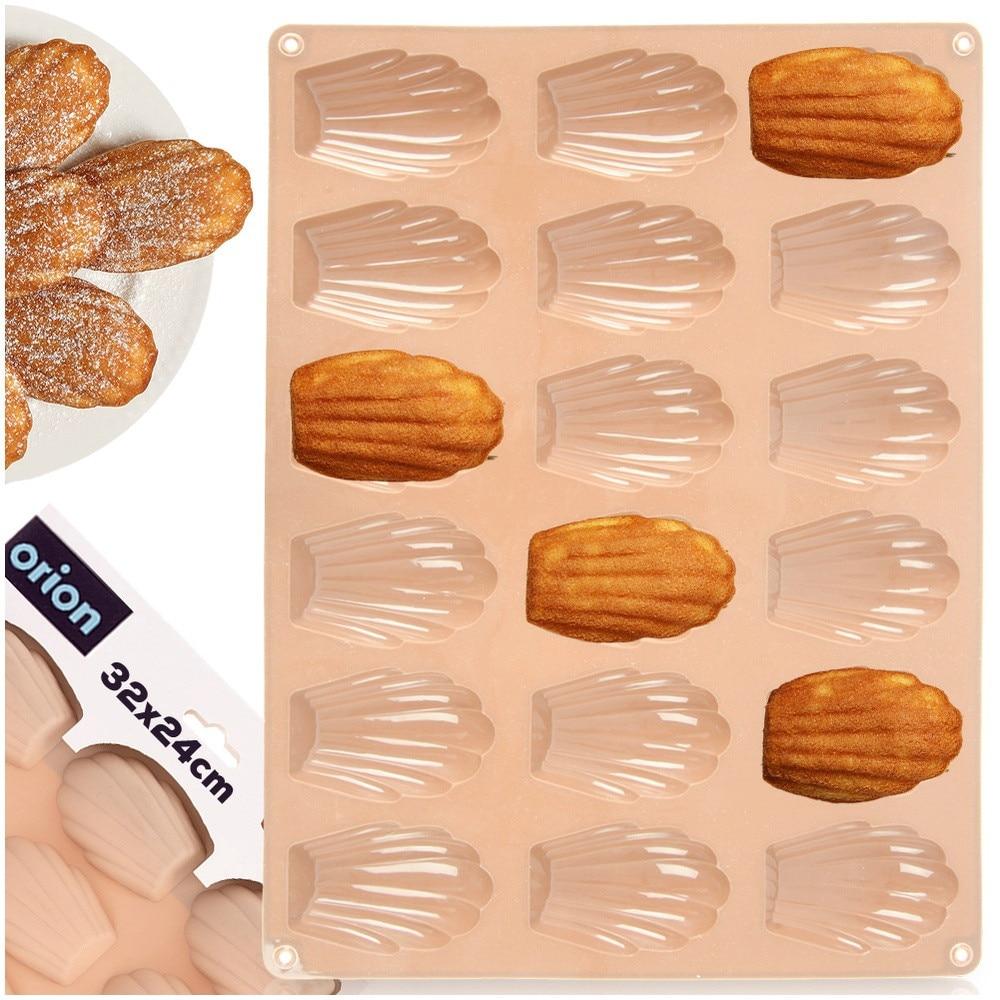 Silicone Madeleine Cookie Mold Shell Chocolate Baking Tray Nonstick Flexible 18-Cavity 32x24.5x2cm Beige