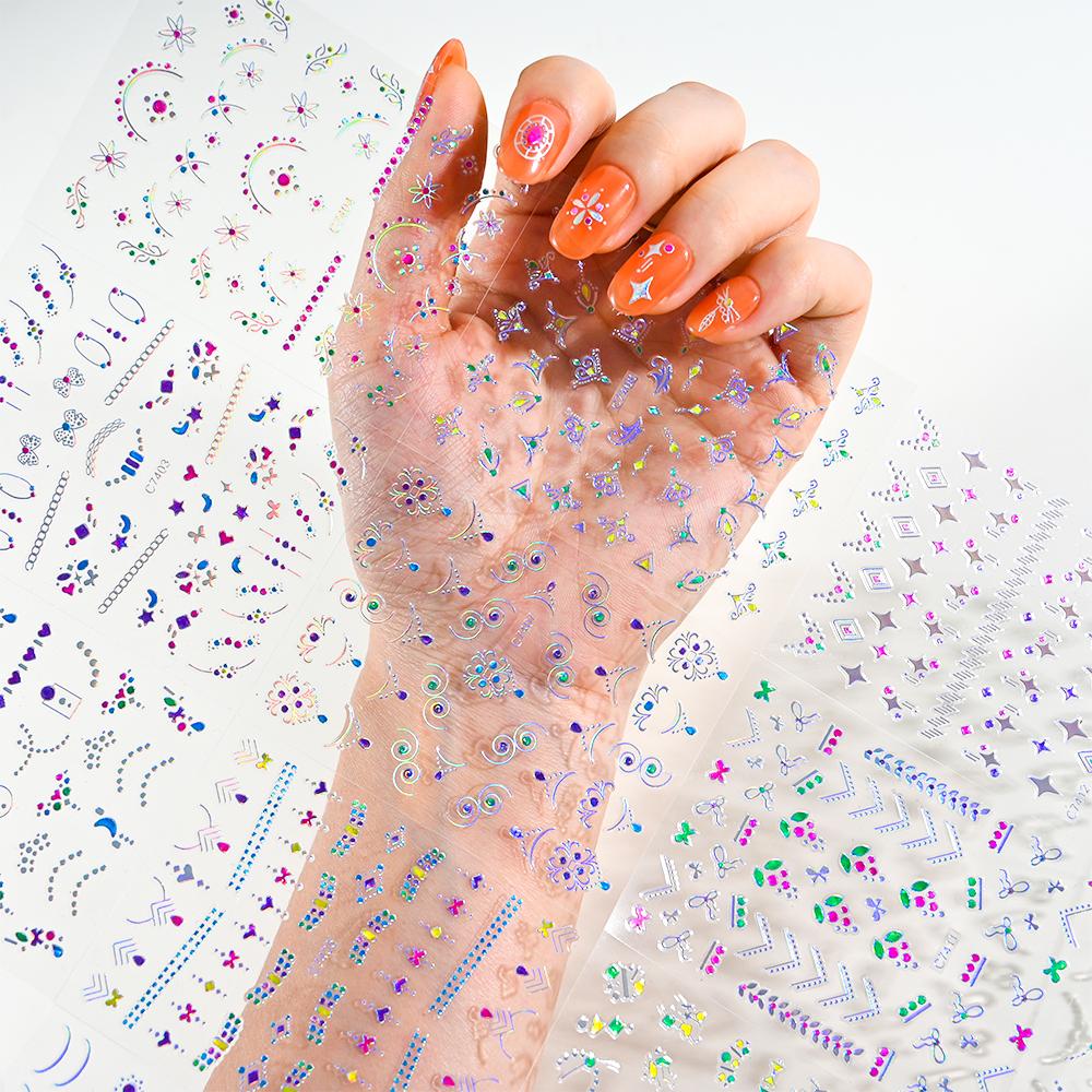 20pcs/Set 3D Laser Silver Nail Sticker Rhinestone Gems Star Jewelry Decals Holographic Design Manicure Slider DIY Nail Accessory