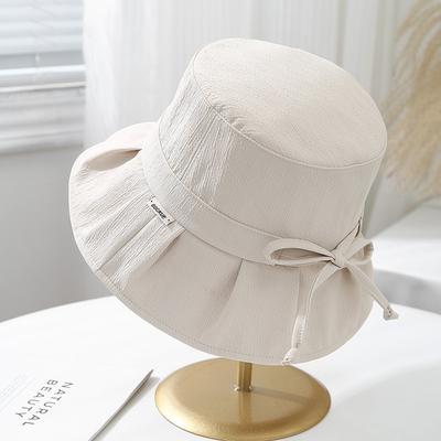 Women's Bucket Hat With Bow Foldable Sun Hat Adjustable Wide Brimmed Cloth Fisherman Cap Female Foldable Casual Simple Sunshade
