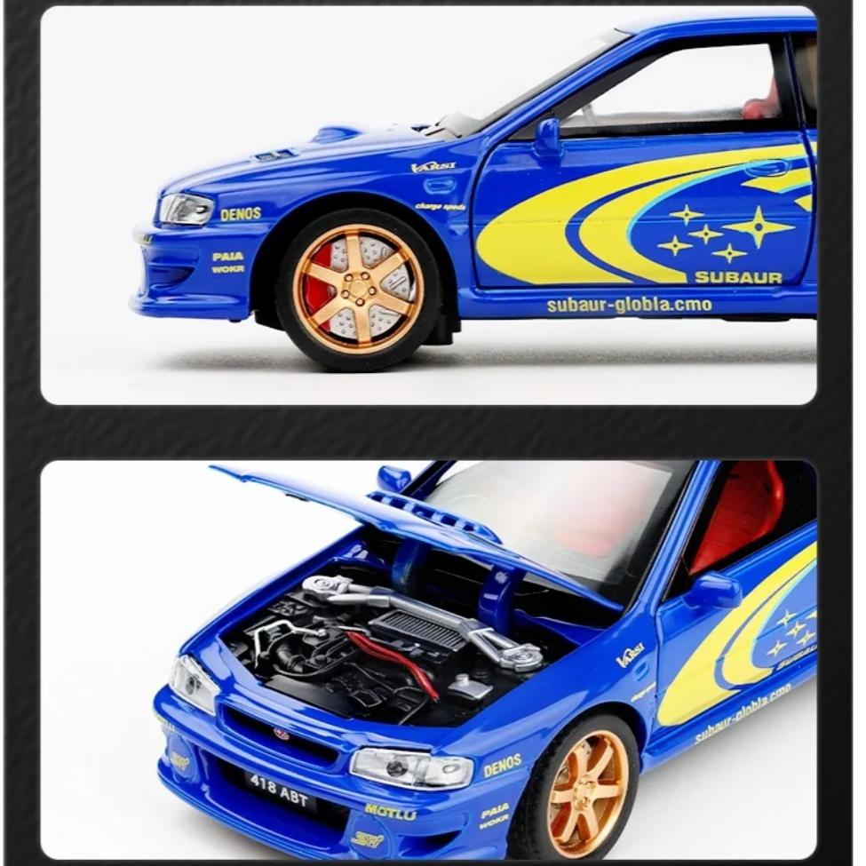1/32 Scale Subaru Impreza Rally Alloy Racing Model Open Door Desk Ornament Sound Light Children's Toys Boy Gift