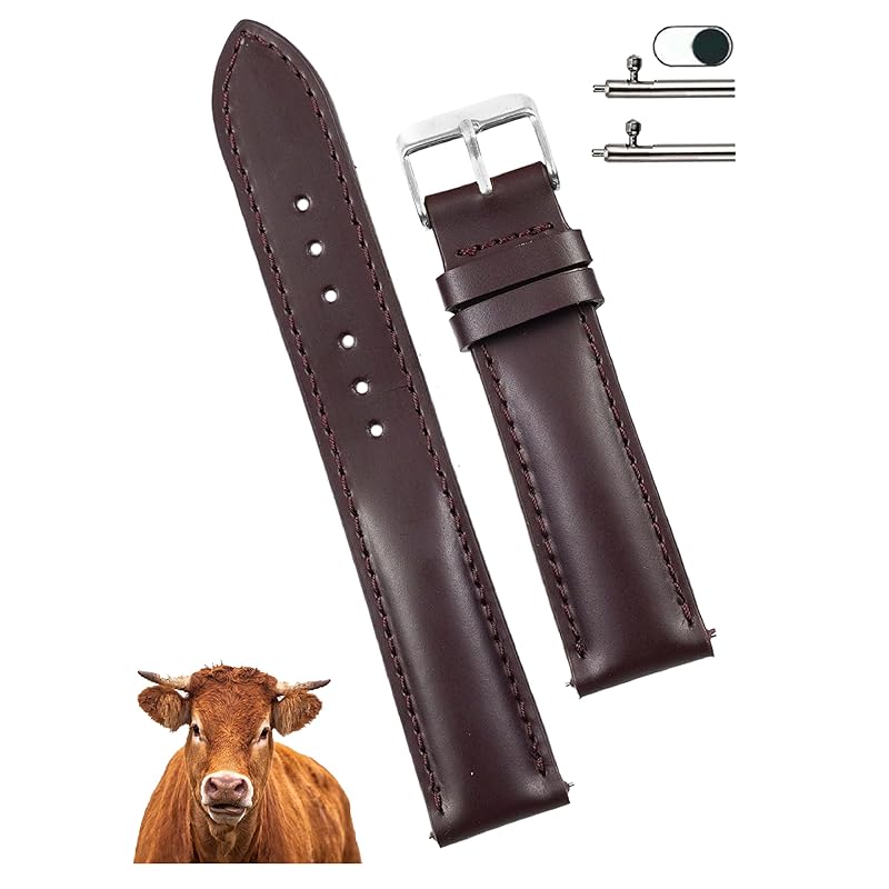 

[vinacreations] wine red 20mm cowhide genuine leather watch strap quick release spring bar men s calf leather replacement watch band leather With
