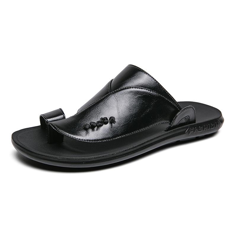 New men's dermis beach shoes summer sandals over toe plus size men's genuine leather flip-flops men sandals D598