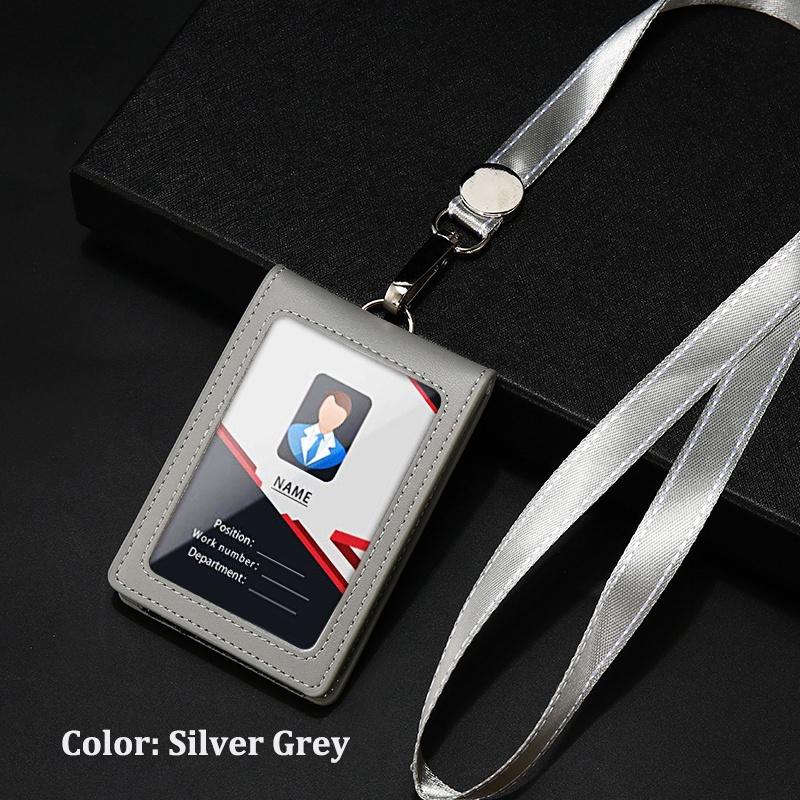 Genuine Leather ID Holder Keychain Wallet Neck Lanyards with Swivel Hook for Card Business Card Badge Card Bus Card Access Card ID Card
