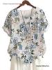 Women's Summer Retro Print Loose Cotton-Linen Short Sleeve Casual T-Shirt