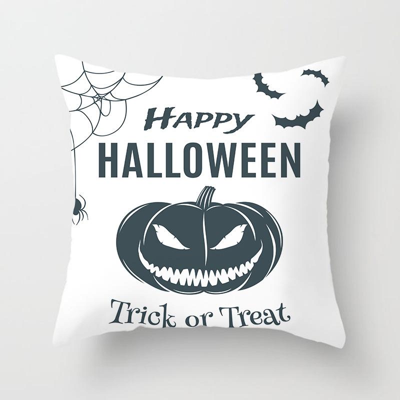 New Halloween Black and White Skull Pumpkin Printed Peach Leather Velvet Pillowcase Sofa Office Cushion Cover