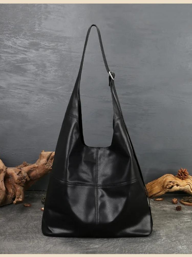 Johnature Large Capacity Genuine Leather Tote Bag Vintage Soft Cowhide Personalized Wide Shoulder Strap Shoulder Bag