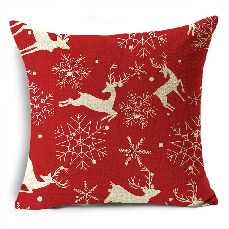 Veselé Vánoce povlečení na polštář 40/45/50 cm Santa sněhová vločka Elf sob Červený potah na polštář na pohovku