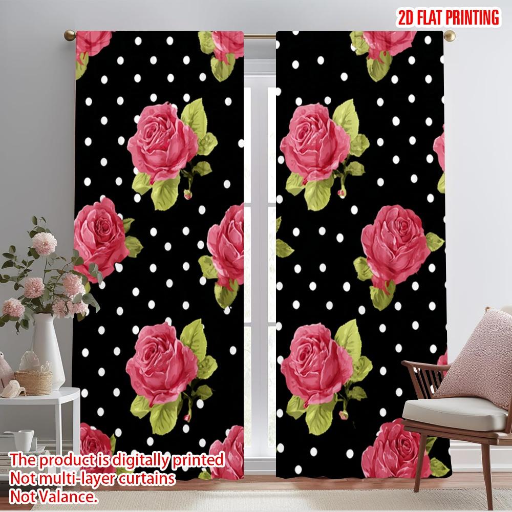 

2pcs,2D plane printing Light Filtering Curtains Roses on Polka Dots Versatile Durable Polyester (without rod) Holiday Ldeal for 52.50×116.00 CM 2pcs