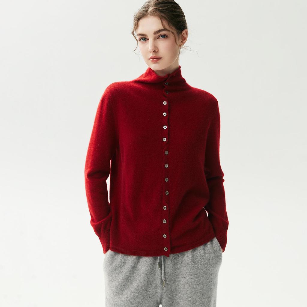 Maglione da donna in cashmere con bordo arrotolato, semi-dolcevita, minimalista, vestibilità ampia, manica lunga snellente.