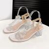Fashion Size 42 Pvc Crystal Butterfly Decoration Chunky Heel Peep Toe Back Strap Elastic Band Elegant Fashion Shoes Summer Women Sandals