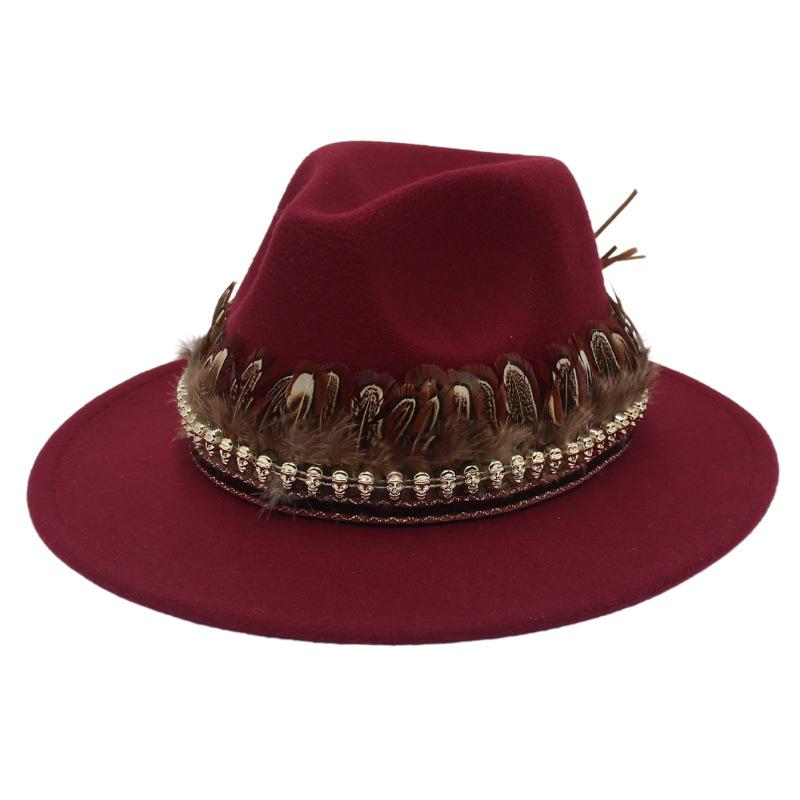 Indisk Amerikansk Stil Hög Hatt Liten Skalle Hip Hop Jazzhatt Europeisk Och Amerikansk Stil Stor Brätte Fjäder Accessoarer Filthatt