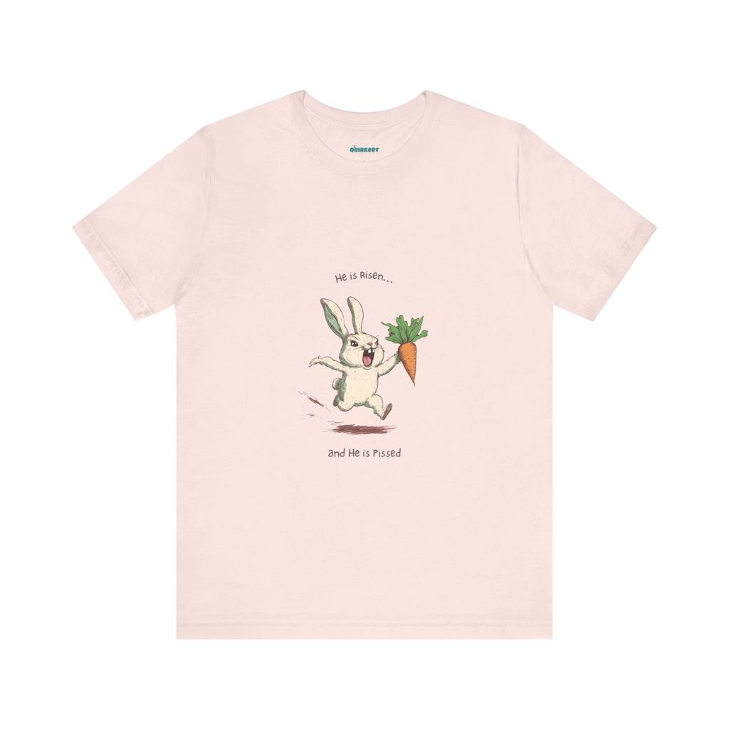 He Is Risen Angry Bunny  Shirt – Funny Easter Carrot Meme Gift Tee