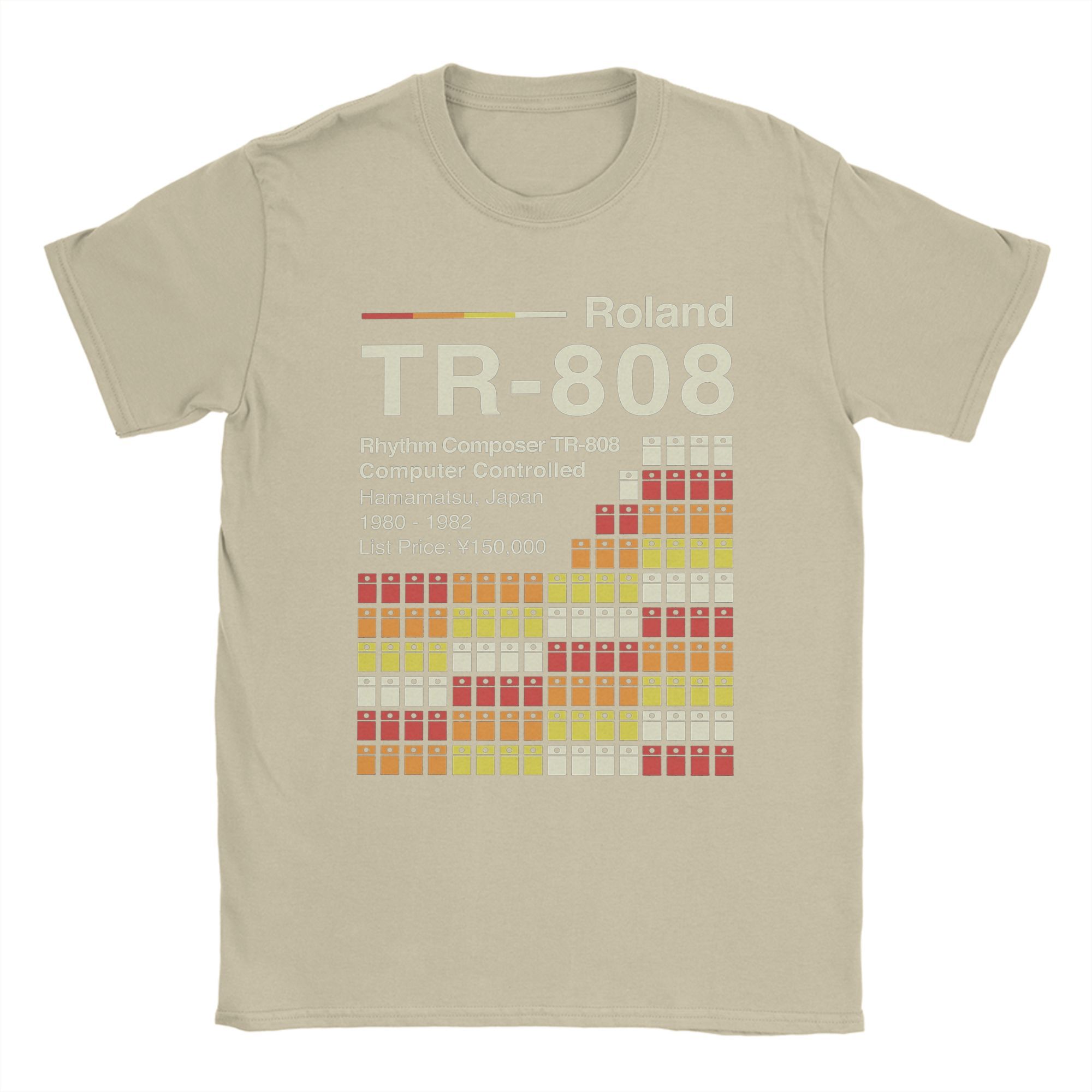 The best product for you TR 808 Horizontale Roland T-shirts Heren Katoen Vintage T-shirts Ronde Hals T-shirts Korte Mouw Tops Zomer M beige