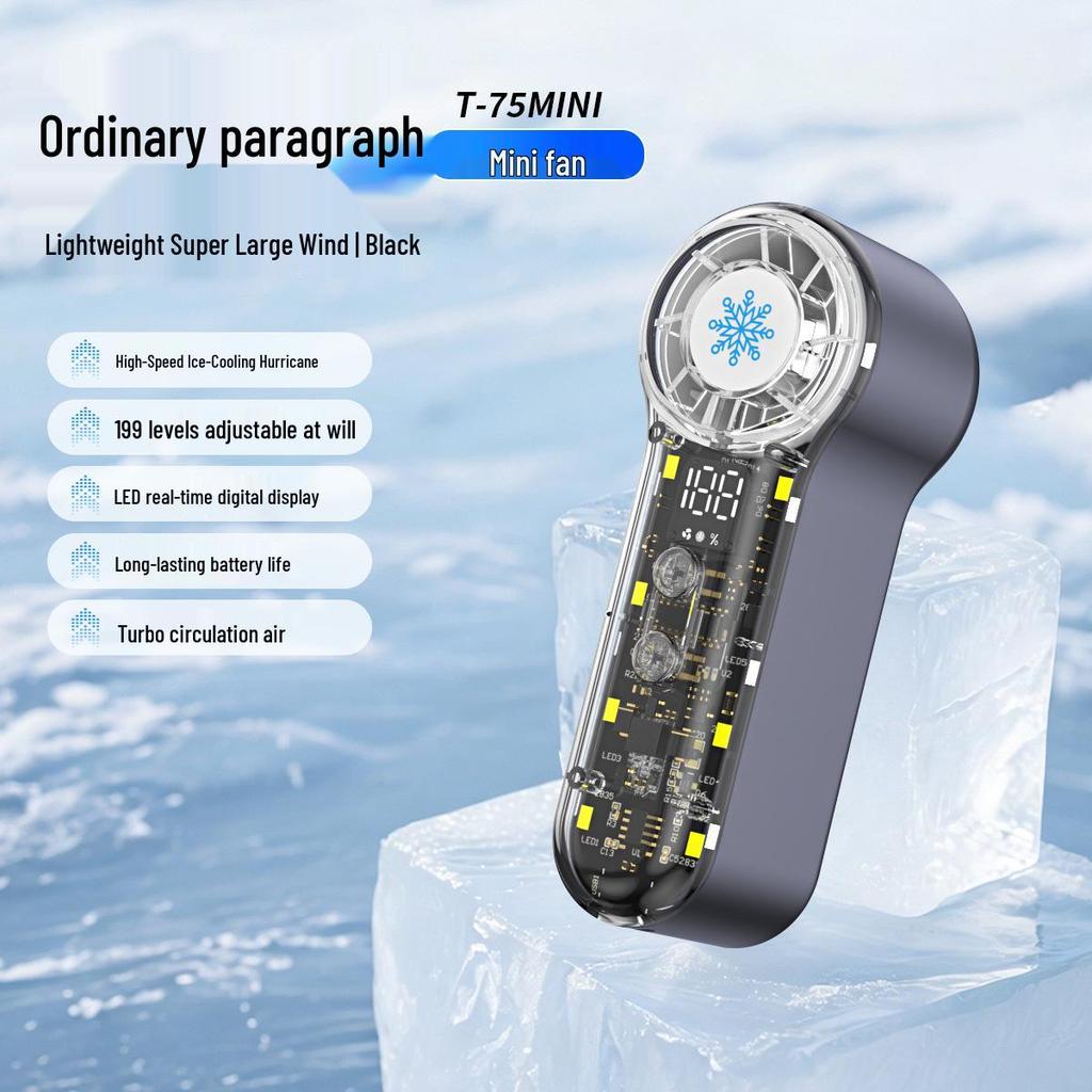 T76 Turbo Handheld Fan: USB Rechargeable, 199 Speeds, Portable Cooling with Ice Pack
