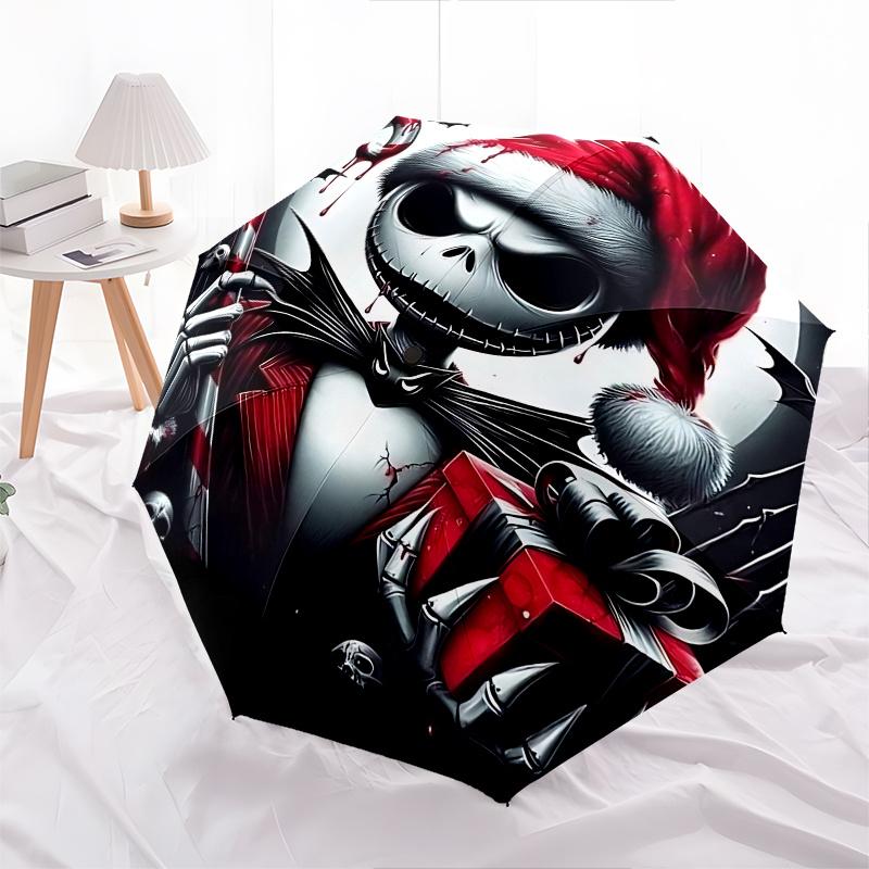 1 Automatisches Öffnen The Nightmare Before Christmas, Jack Skellington Motiv Bunt 8-Speichen Tragbarer Regenschirm für Damen und Herren, Ein Kompakter Pendlerbegleiter