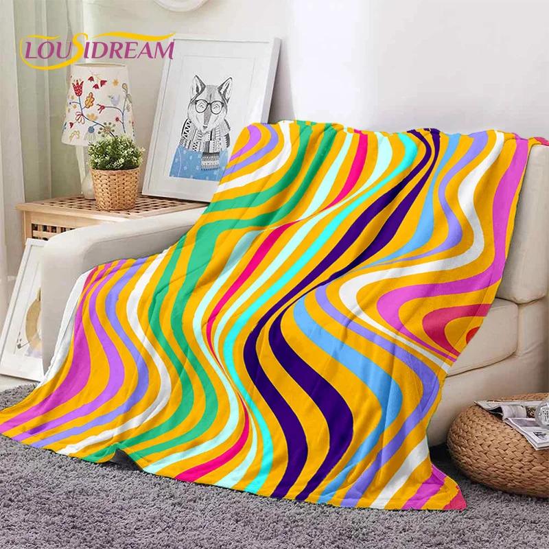 Rainbow Colour Illusion Cartoon Soft Flannel Blankets,Throw Blanket Comfortable Blanket for Picnic Beds Sofa Home Bedroom Gifts