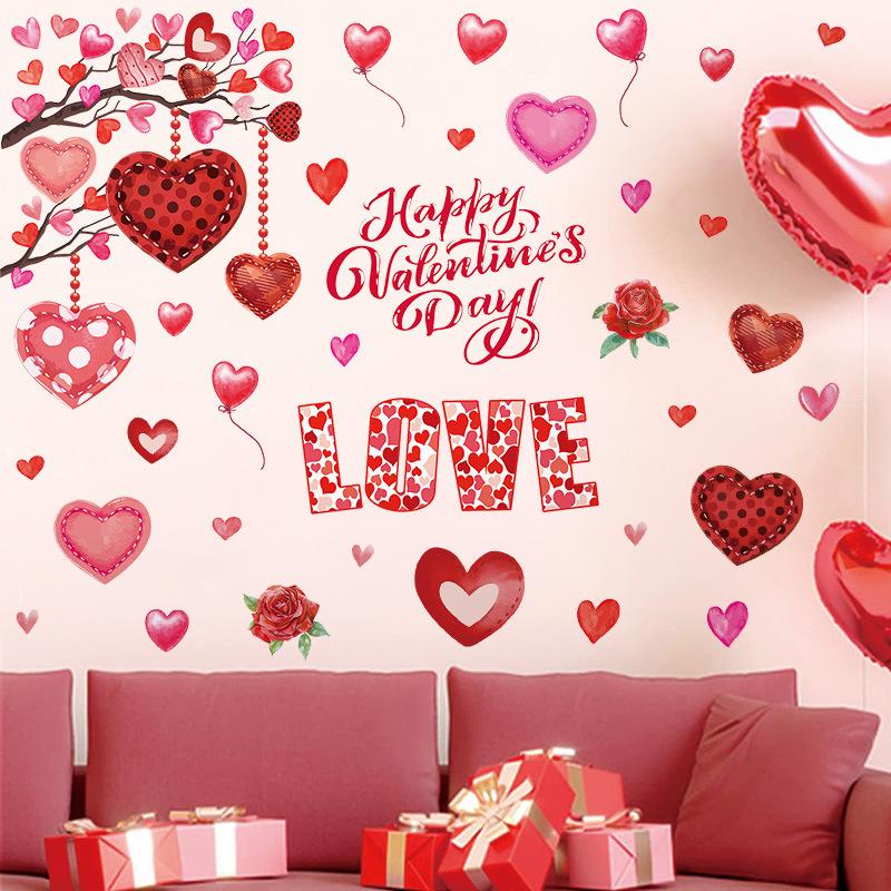 Valentine's Day Window Sticker Pvc Self-adhesive Holiday Party Wedding Cake Love Roses Cat Balloon Home Decor Wall Decals