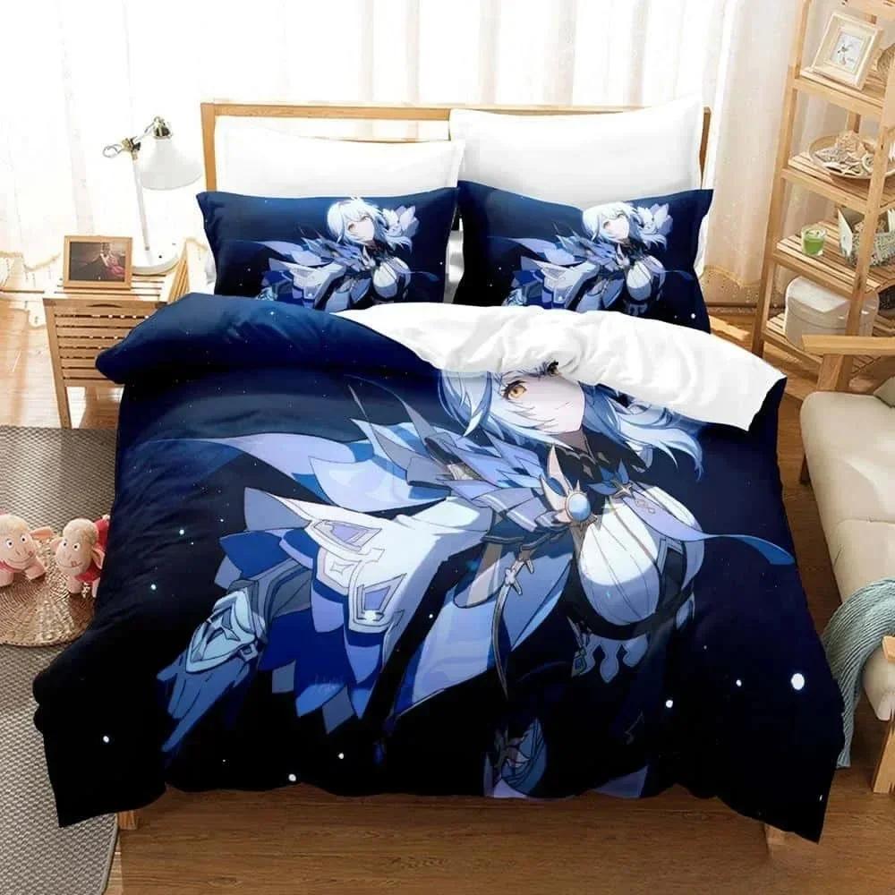 Kawaii Anime Genshin Impact Eula Lawrence Bedding Set Single Twin Full Queen King Size Bed Set Adult Kid Bedroom Duvetcover Sets