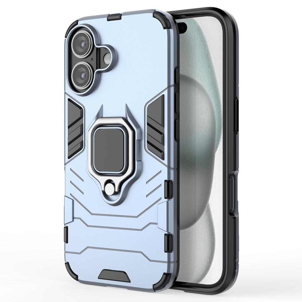 For iPhone 16 Case PC+TPU Ring Holder Kickstand Phone Armor Cover
