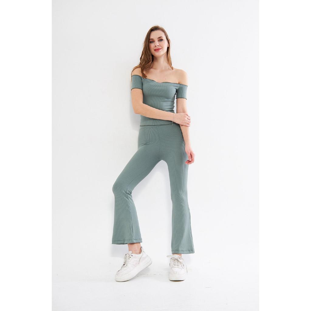 Flare Leg High Waist Lycra Fitting Ribbed Leggings Trousers