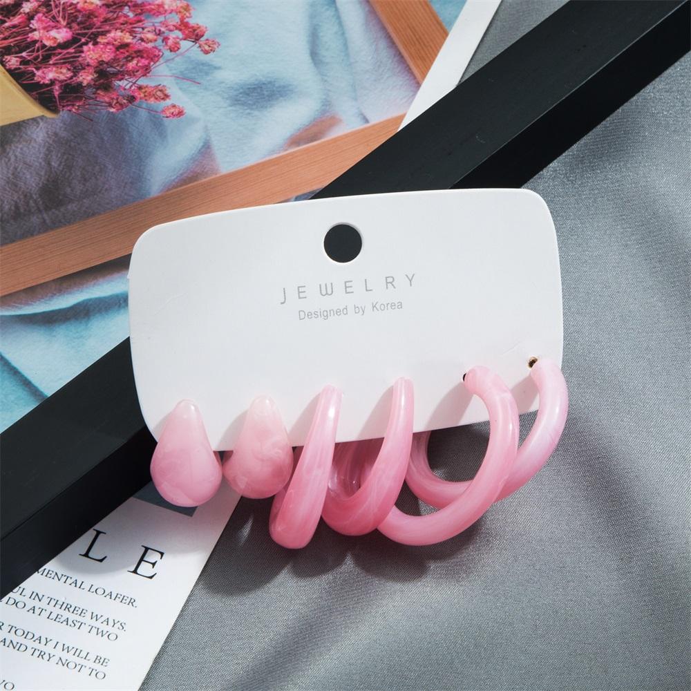 Retro Temperament Resin Earrings Pure Color Simple Earrings 6-piece Set of Geometric Gentle Simple Earrings