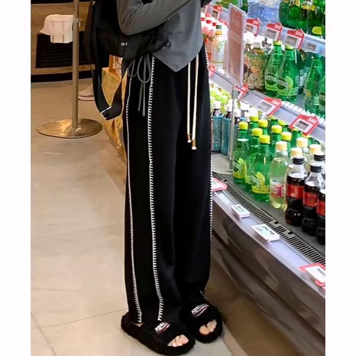 

Women s Plus Size Black High Waist Wide Leg Sports Pants - Early Autumn Casual Loose Fit with a Slimming Effect L (105-120 jin) чёрный