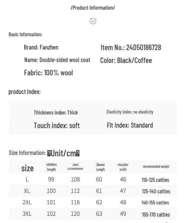 Fanzhen Men's 100% Wool Mid-Length Overcoat