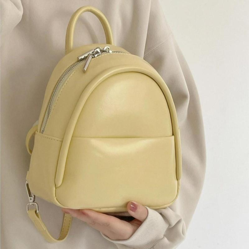 Sweet Cute Yellow Backpack Women Solid Color Small Capacity Leather Daypack Ladies Versatile Lightweight Mini Mochilas Mujer New