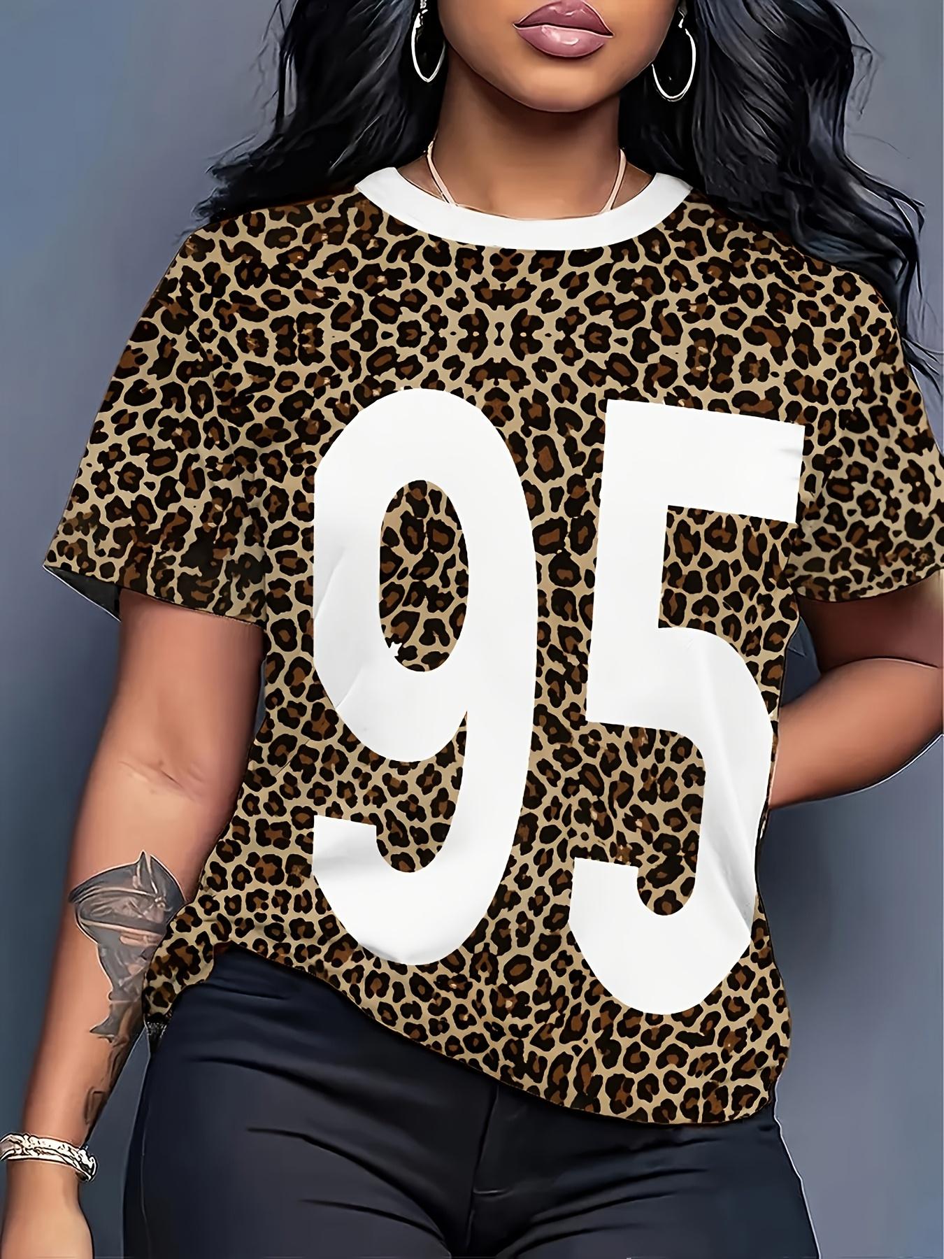 

A Short-Sleeve T-Shirt for Women Featuring a Wild Leopard Print. Perfect for Summer. It Has a And Sweet Style. Adorned with The Number 95 on a White XL дубильная кора
