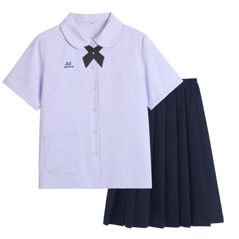 Thai Style Girls' Short/Long Sleeve School Uniform Shirt with Embroidered Badge for JK High School Students