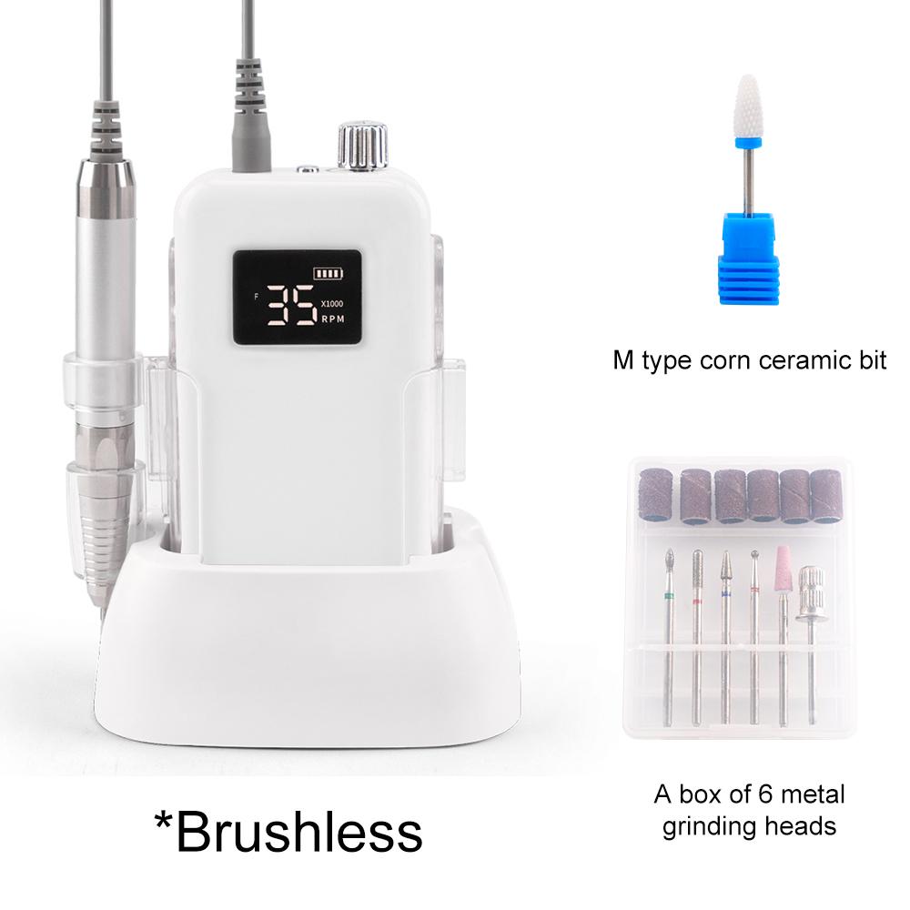 

BEPAN Brushless Nail Drill Rechargeable Desktop Base 35000RPM Manicure Small Display Screen Machine Nail File Cordless US білий