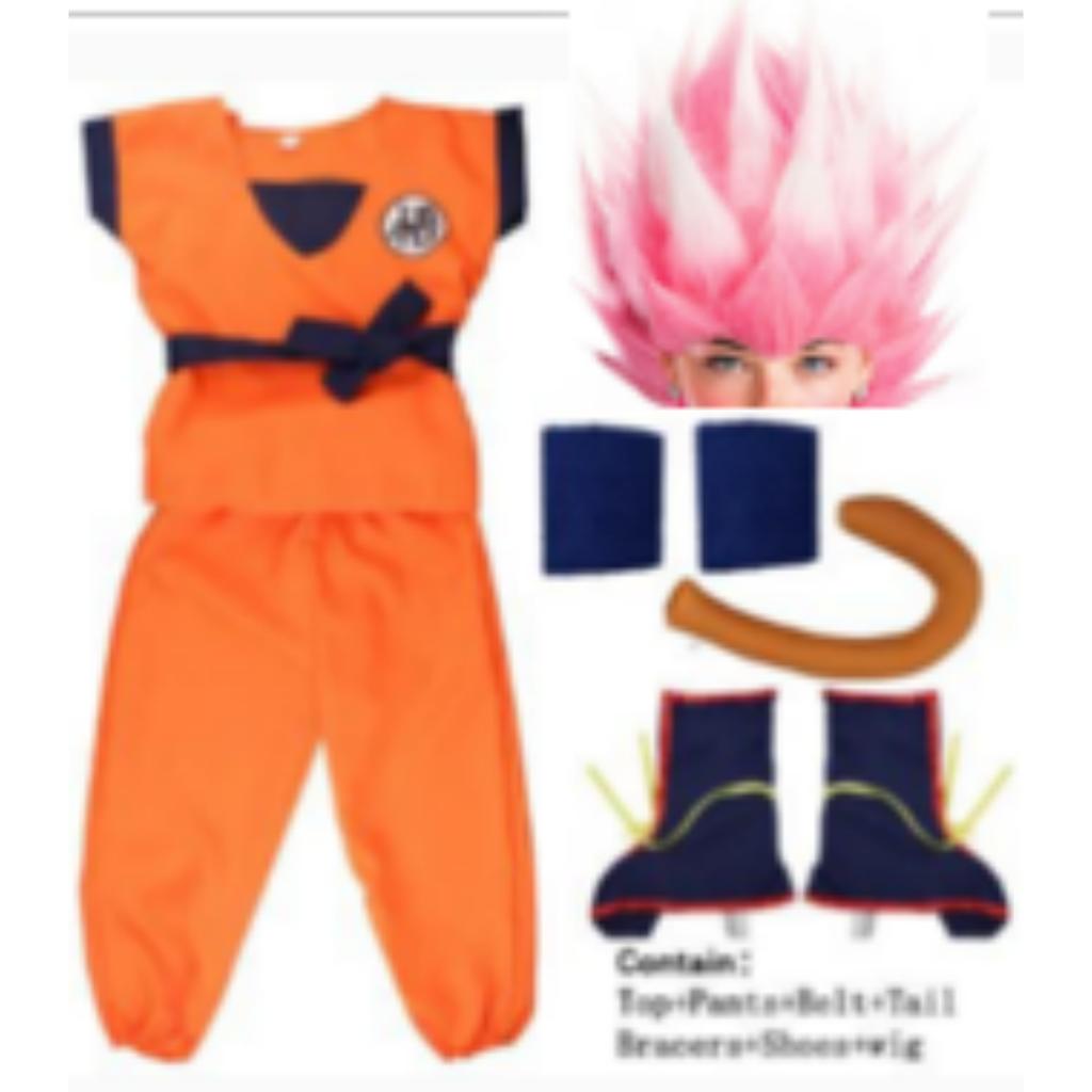 Kids Anime Son Goku Cosplay Costumes Krillin Training Clothes Superhero Outfits with Super Saiyan Wig Comic Con Party Costume