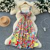 Summer Women Vintage Baroque Print Designer Runway Dress Spaghetti Strap Long Midi Party Dresses