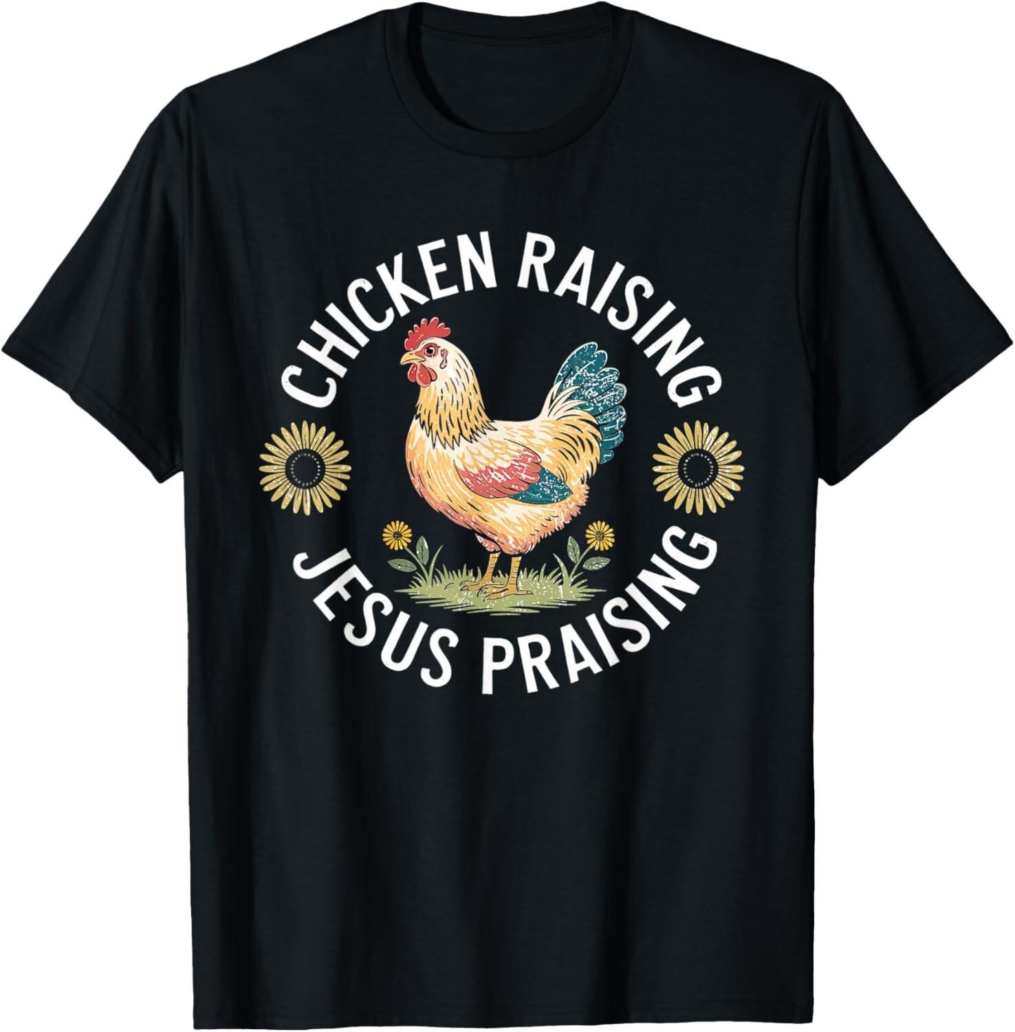 Retro Vintage Chicken Raising and Jesus Praising T-Shirt Mens Womens Tees Top unisex T-Shirt Mens Womens Tees Top L