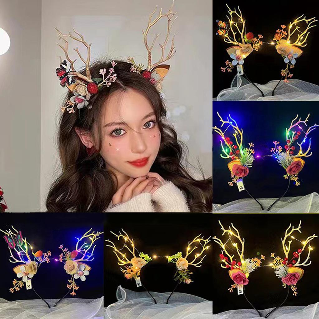 LED Christmas Antler Headband Party Accessories Flashing Christmas Headhoop Festival Party Hairband Holiday Headwear