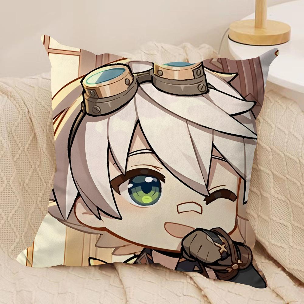 Bennett cute Genshin Impact Cushion Cover Silky Short Plush Invisible Zipper Dustproof Sofa Pillow Case for Home Decor