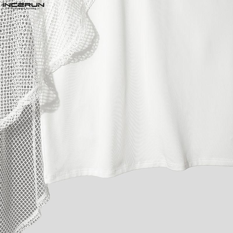INCERUN Two Pieces Men Mesh Sheer Patchwork Sleeveless Tank Tops and Shorts Casual Sets