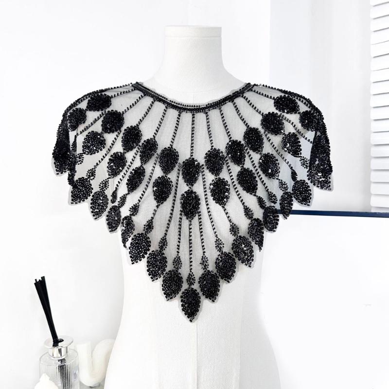Beaded Sequins Sew on Collar Patches for Wedding Dress Evening Gown Embroidered Beads Sequins Sew on Patches Applique