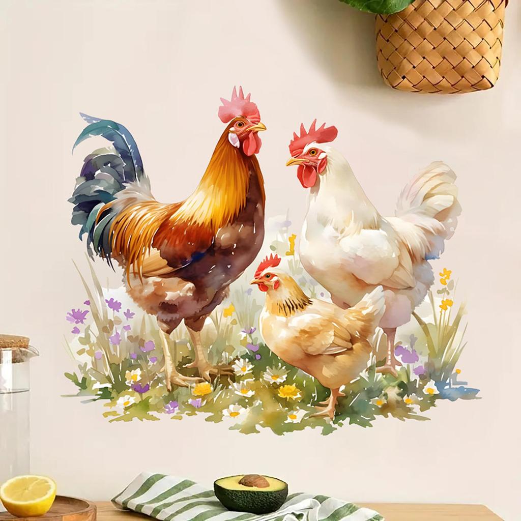 Wall Sticker Easy To Remove Rooster Chicken Waterproof PVC Wallpaper Decoration for Apartment
