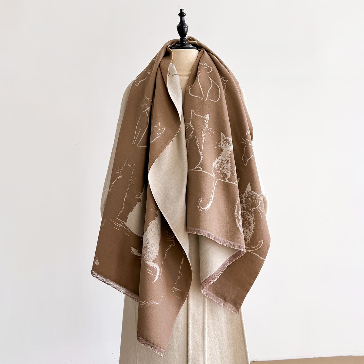 

Luxury Winter Cashmere Little Cat Print Scarf Women Warm Pashmina Poncho Scarves Fashion Shawl Thick Foulard Bufanda