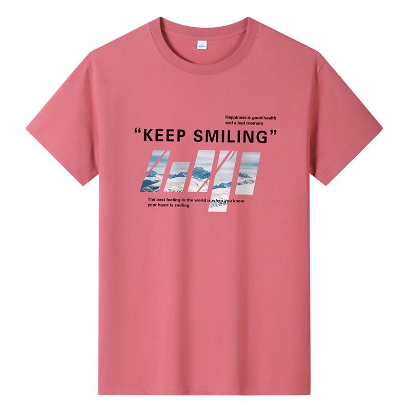 Keep Smiling Mens Fashion Short-sleeved T-shirt Pure Cotton Casual Tee M-6XL