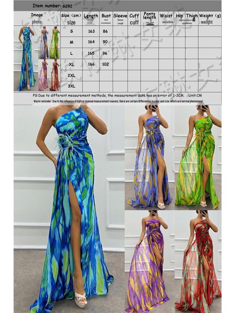 2026 European Chiffon Printed Split Long Casual Party Dress for Women
