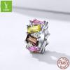 Silver Ziyun Square Zirconium Spacer Beads, 925 Sterling Silver, Platinum-Plated, Korean Fashion DIY Jewelry Accessories SCC1182.