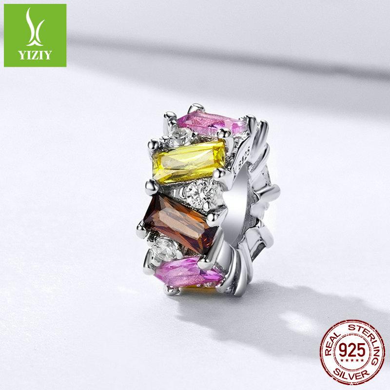 Silver Ziyun Square Zirconium Spacer Beads, 925 Sterling Silver, Platinum-Plated, Korean Fashion DIY Jewelry Accessories SCC1182.