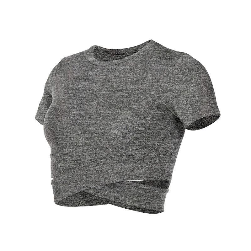 Women's Sports Slim Cross T-shirt Exercise Fitness Tops Revealing Yoga Clothing Running Exercise Short Sleeve
