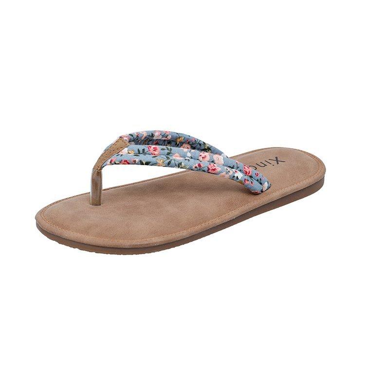 Internett-kjendis sandaler flip-flops kvinner sommerbruk flate såler ferie føtter blomstrete strandsko kvinner sandaler ved sjøen