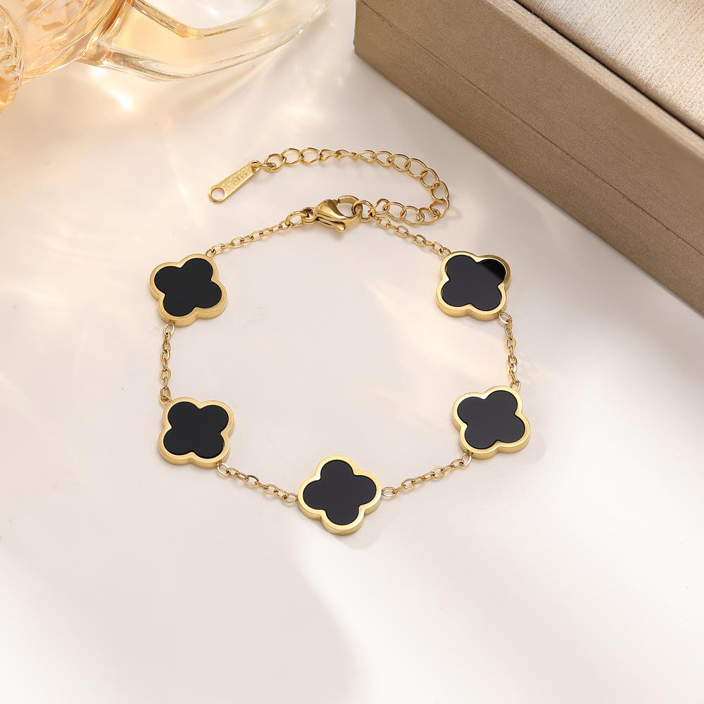 Cross-Platform Fashion Titanium Steel Four-Leaf Clover Bracelet - 13mm, Single/Double-Sided, In Stock